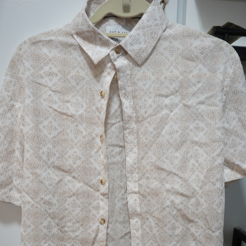 Men's Beige Patterned Short Sleeve Shirt